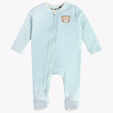 Load image into Gallery viewer, Blue Bear Striped Full Sleeves Footsie
