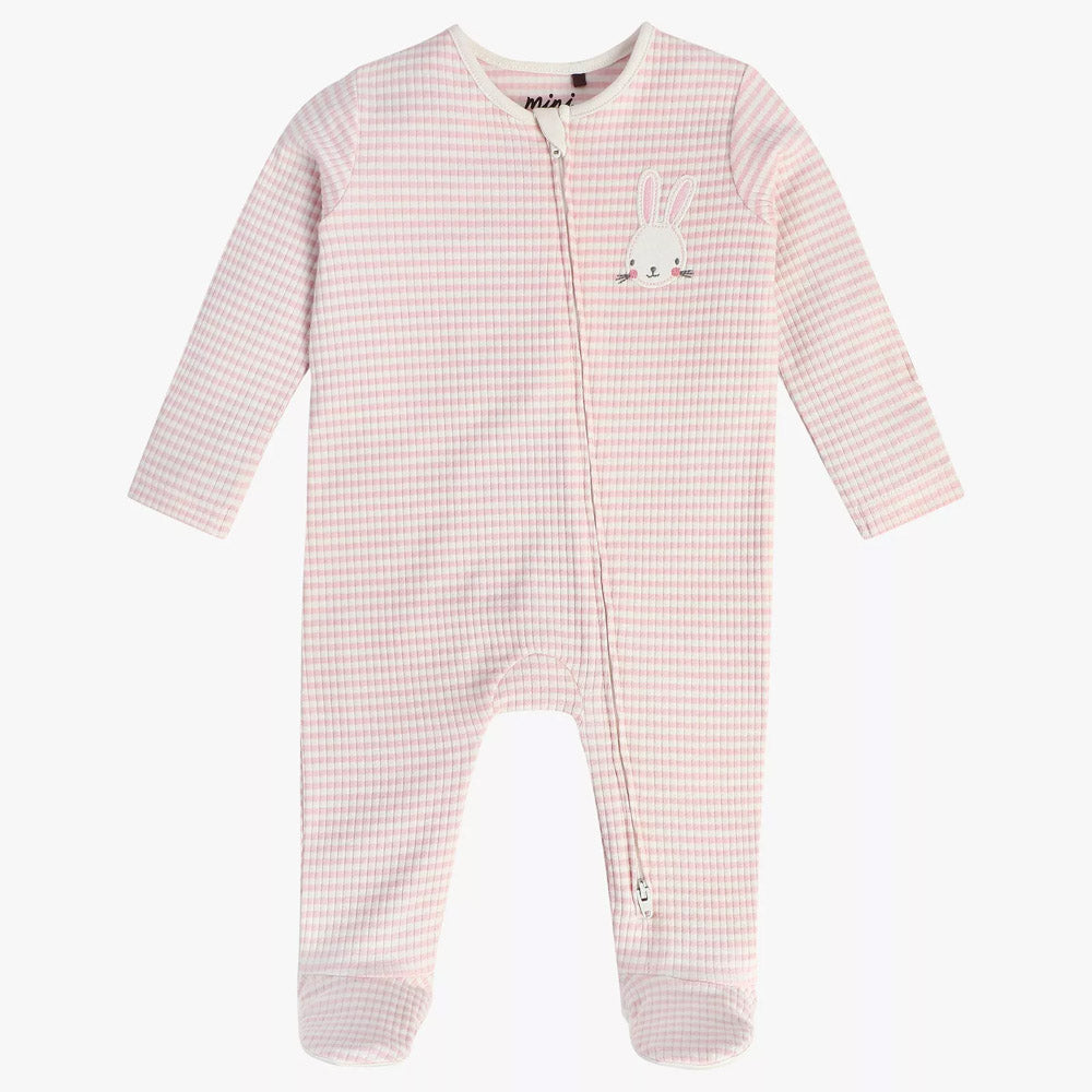 Pink Bunny Striped Full Sleeves Footsie