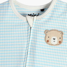 Load image into Gallery viewer, Blue Bear Striped Full Sleeves Footsie
