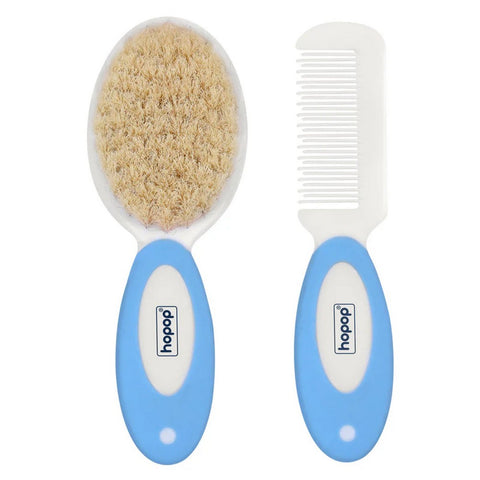 Natural Bristle Comb & Brush Set - Blue & Pink