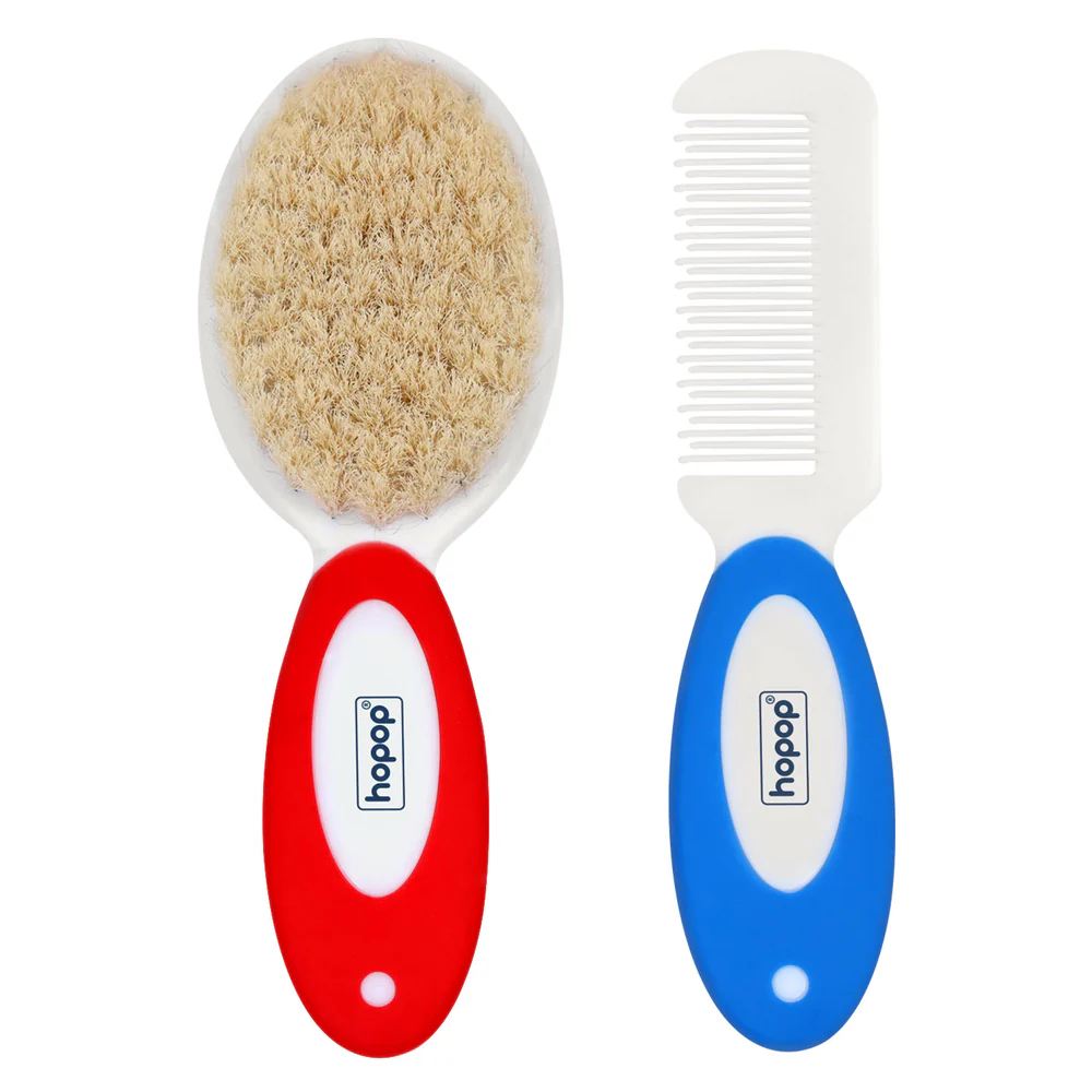 Natural Bristle Comb & Brush Set - Red, Blue & Pink