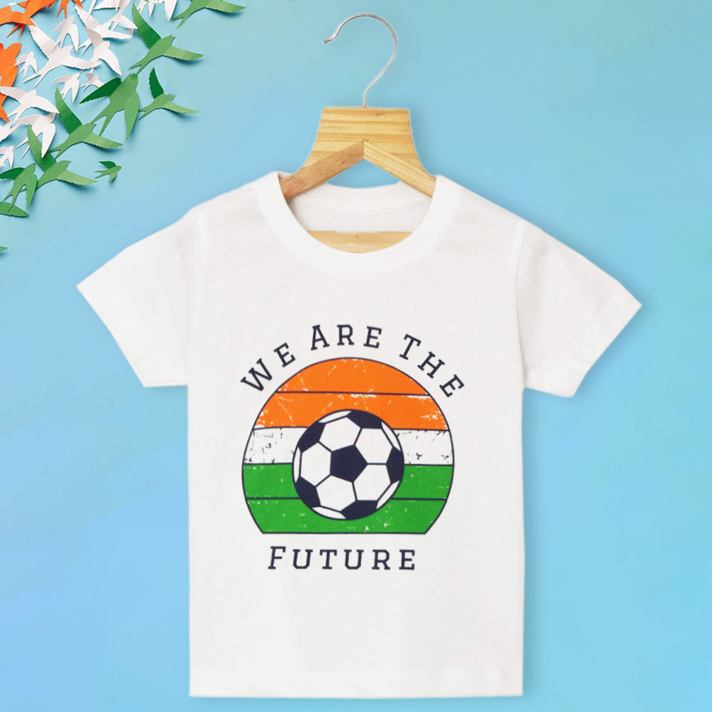 White Tricolor Ball Theme Independence Day T-Shirt