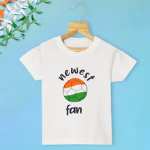 Load image into Gallery viewer, White Tricolor Ball Theme Half Sleeves Independence Day T-Shirt
