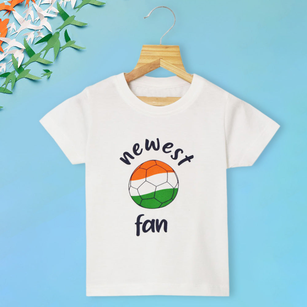 White Tricolor Ball Theme Half Sleeves Independence Day T-Shirt