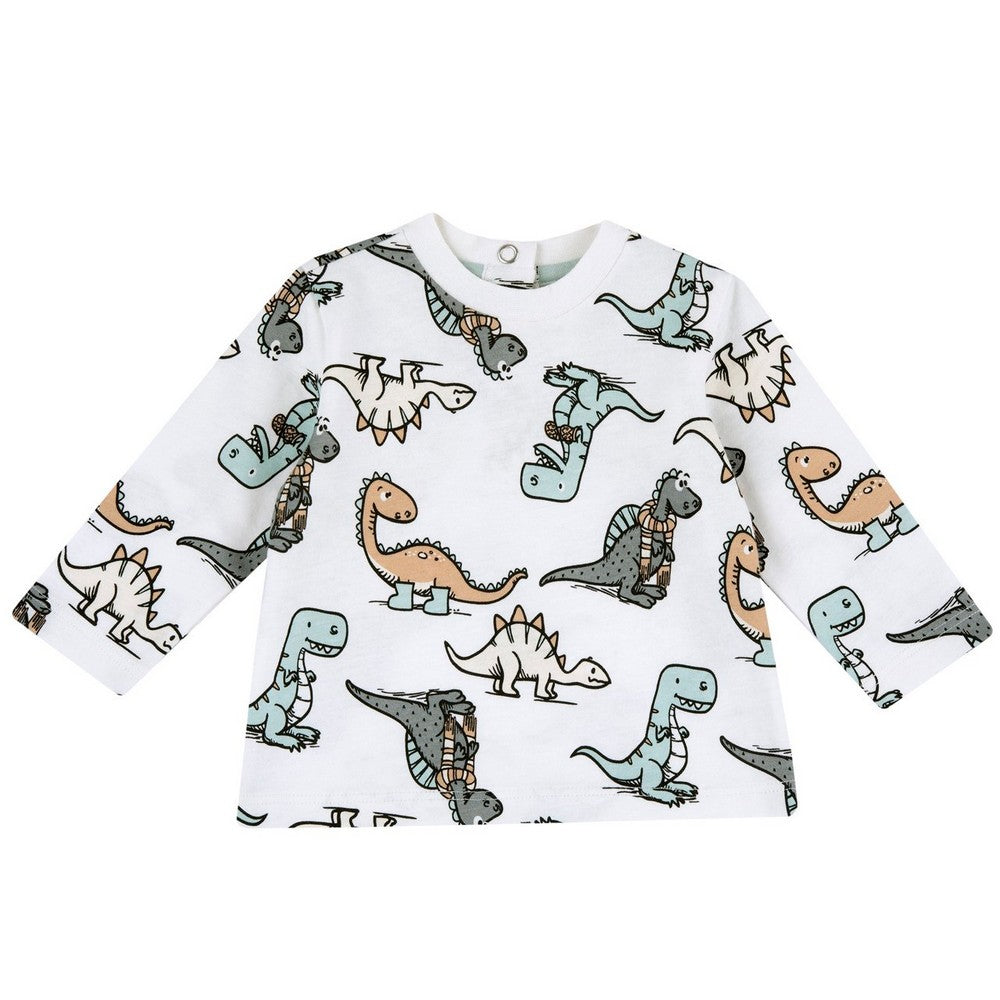 White Dino Printed Full Sleeves T-Shirt