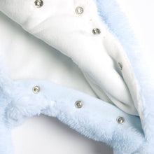 Load image into Gallery viewer, Blue Hooded Footsie With 3D Ear Details &amp; Folded Mittens
