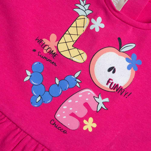 Pink Fruit Theme Top With White Shorts