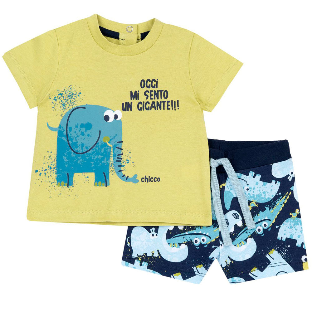 Green Elephant Theme T-Shirt With Blue Shorts