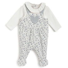 Load image into Gallery viewer, White Floral Footsie Dungaree With Full Sleeves Onesie
