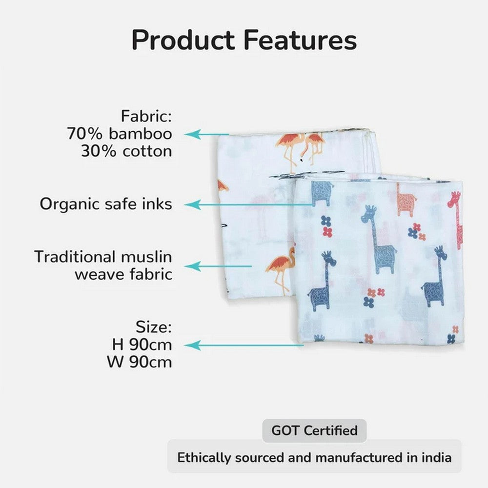 Fab Flamingo & Lanky Giraffe Baby Swaddle Set- Pack Of 2