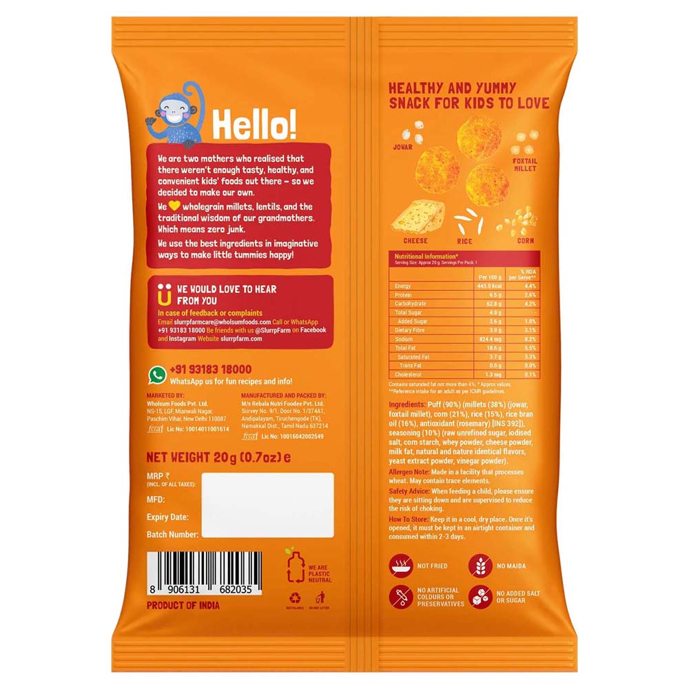 Slurrp Farm Mighty Puff Cheddar Cheese - 20gm