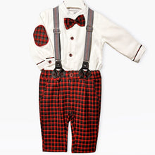 Load image into Gallery viewer, Ivory Shirt &amp; Checked Red Pant With Suspender
