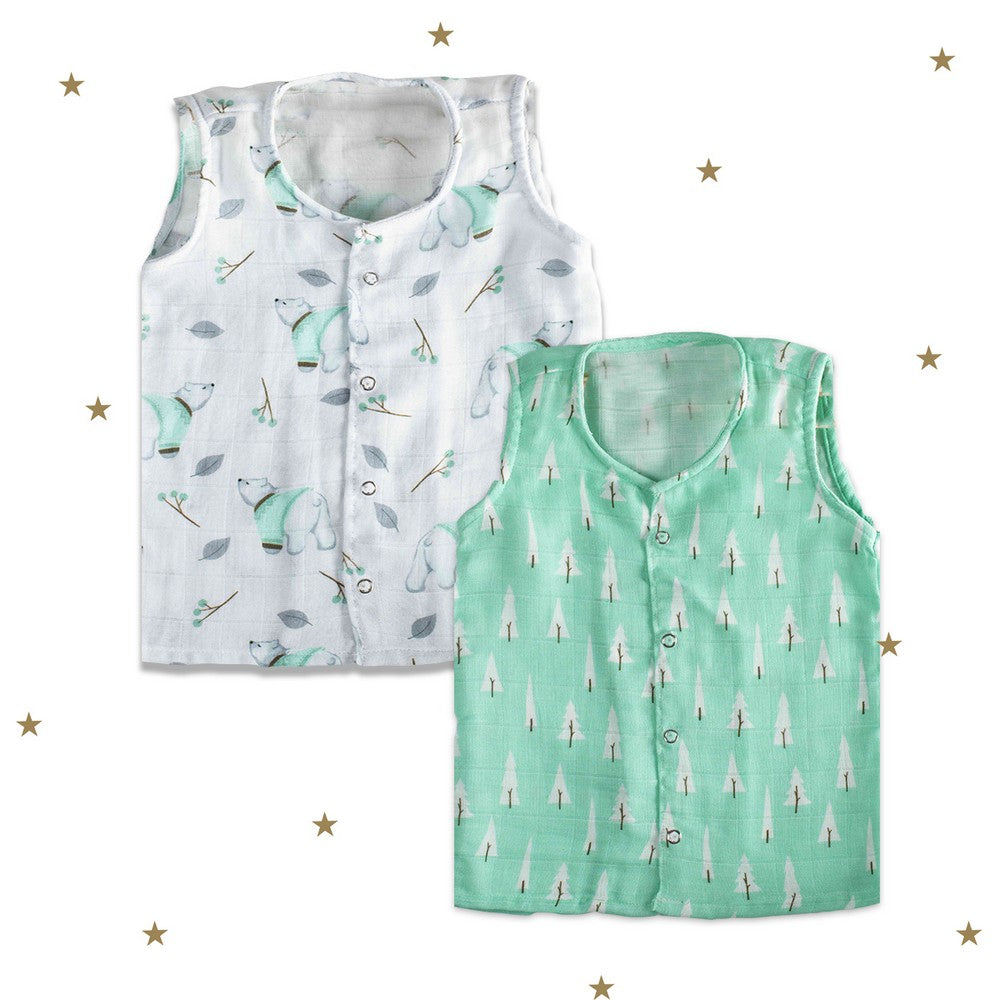 Arctic Theme Muslin Sleeveless Jhablas - Pack Of 2