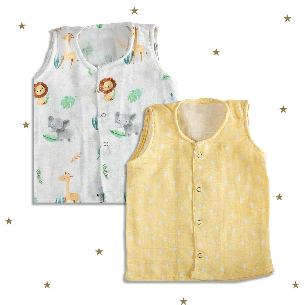 Into The Wild Theme Muslin Sleeveless Jhablas - Pack Of 2
