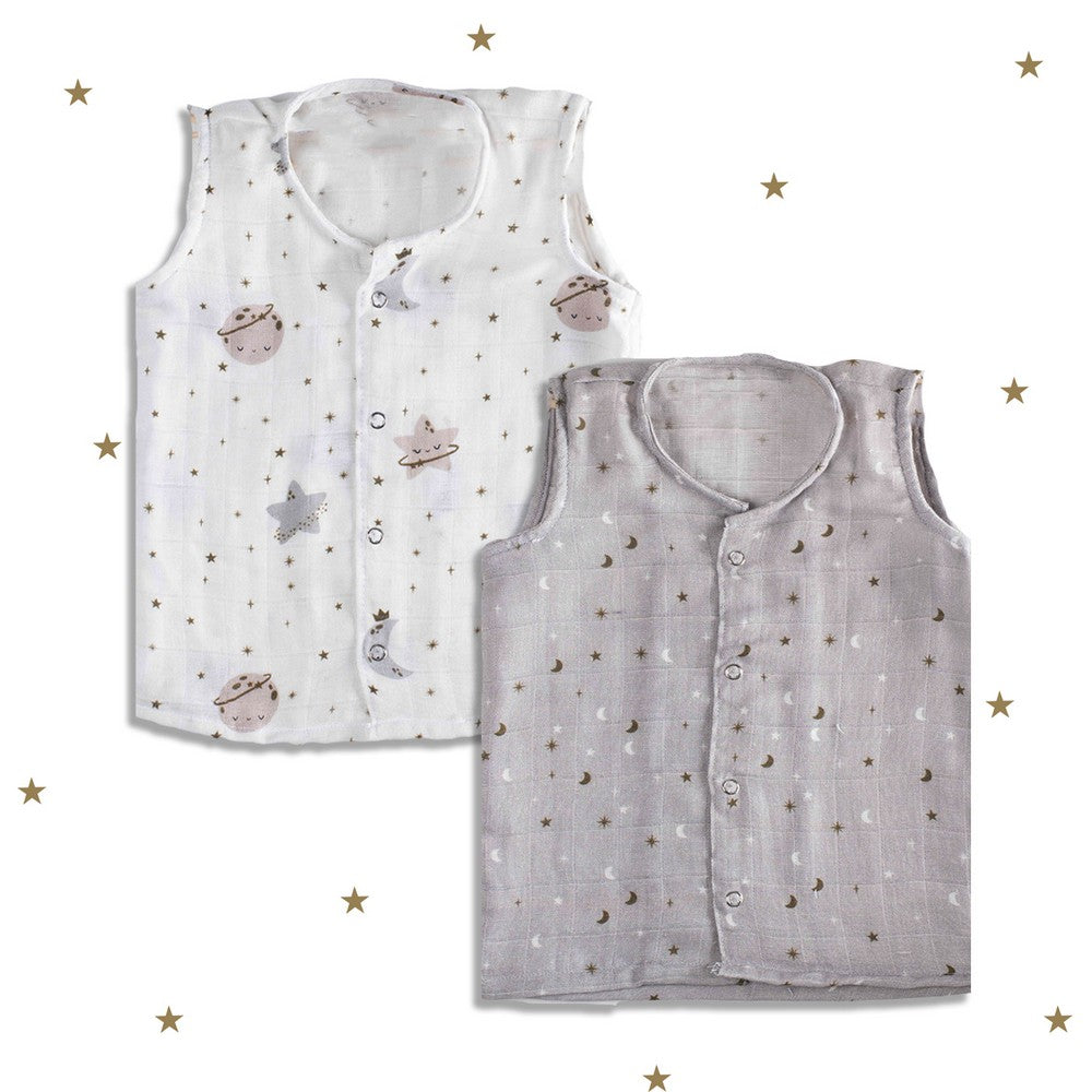 Starry Nights Theme Muslin Sleeveless Jhablas - Pack Of 2