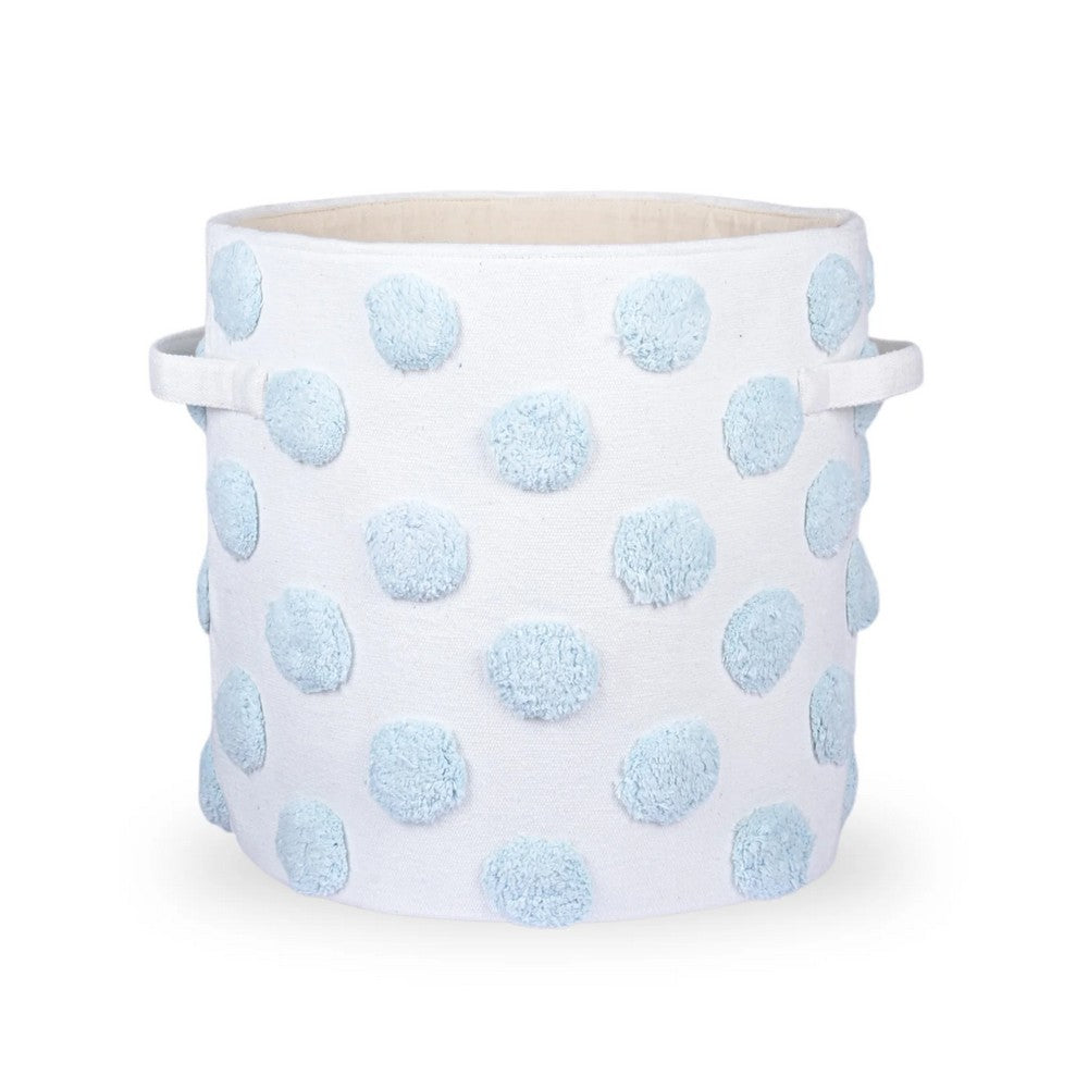 Pom Pom Round Blue Toy Storage Basket