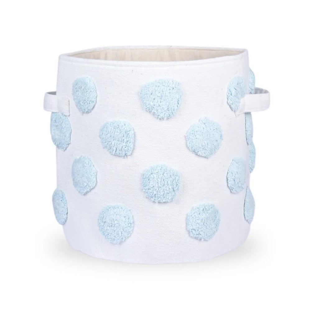 Pom Pom Round Blue Toy Storage Basket