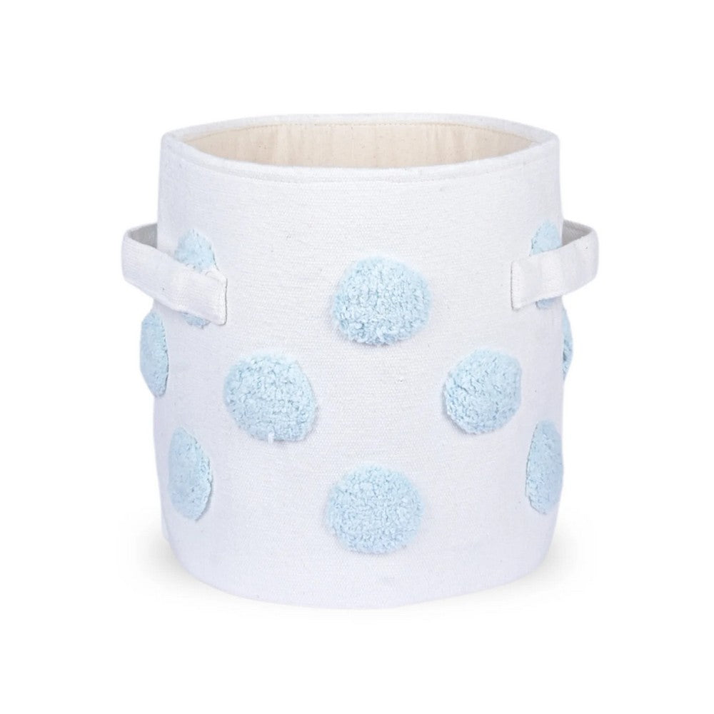 Pom Pom Round Blue Toy Storage Basket
