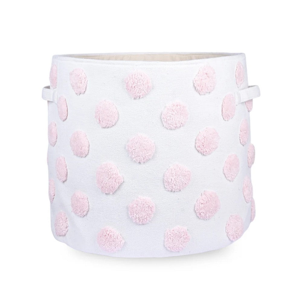 Pom Pom Round Pink Toy Storage Basket