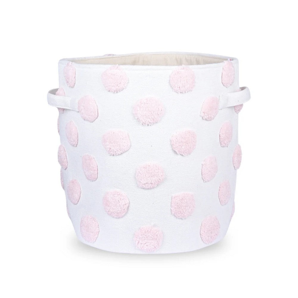 Pom Pom Round Pink Toy Storage Basket