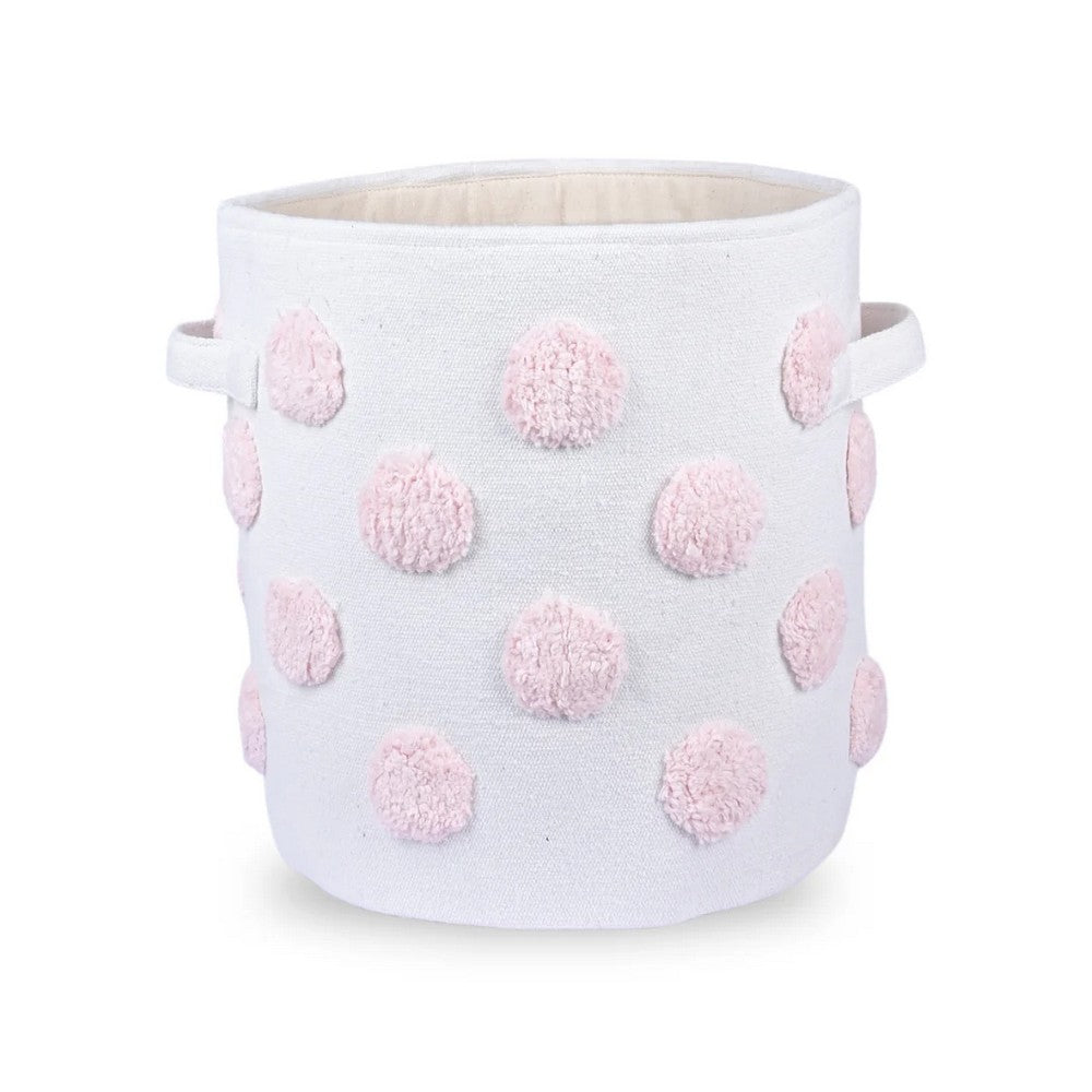 Pom Pom Round Pink Toy Storage Basket