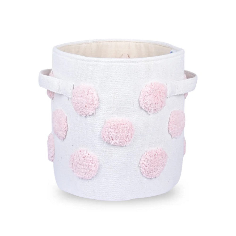 Pom Pom Round Pink Toy Storage Basket