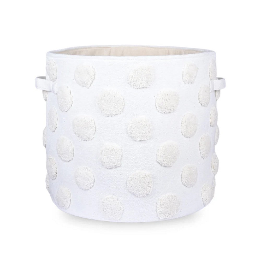 Pom Pom Round Beige Toy Storage Basket