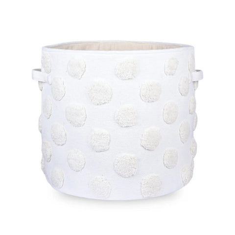 Pom Pom Round Beige Toy Storage Basket