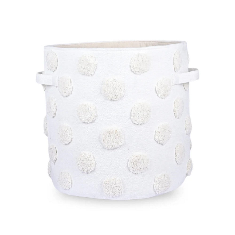 Pom Pom Round Beige Toy Storage Basket