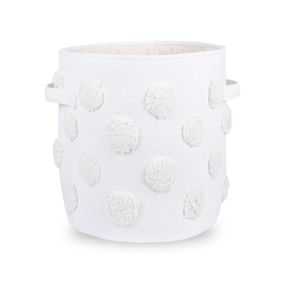 Pom Pom Round Beige Toy Storage Basket