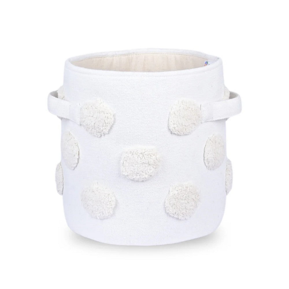 Pom Pom Round Beige Toy Storage Basket