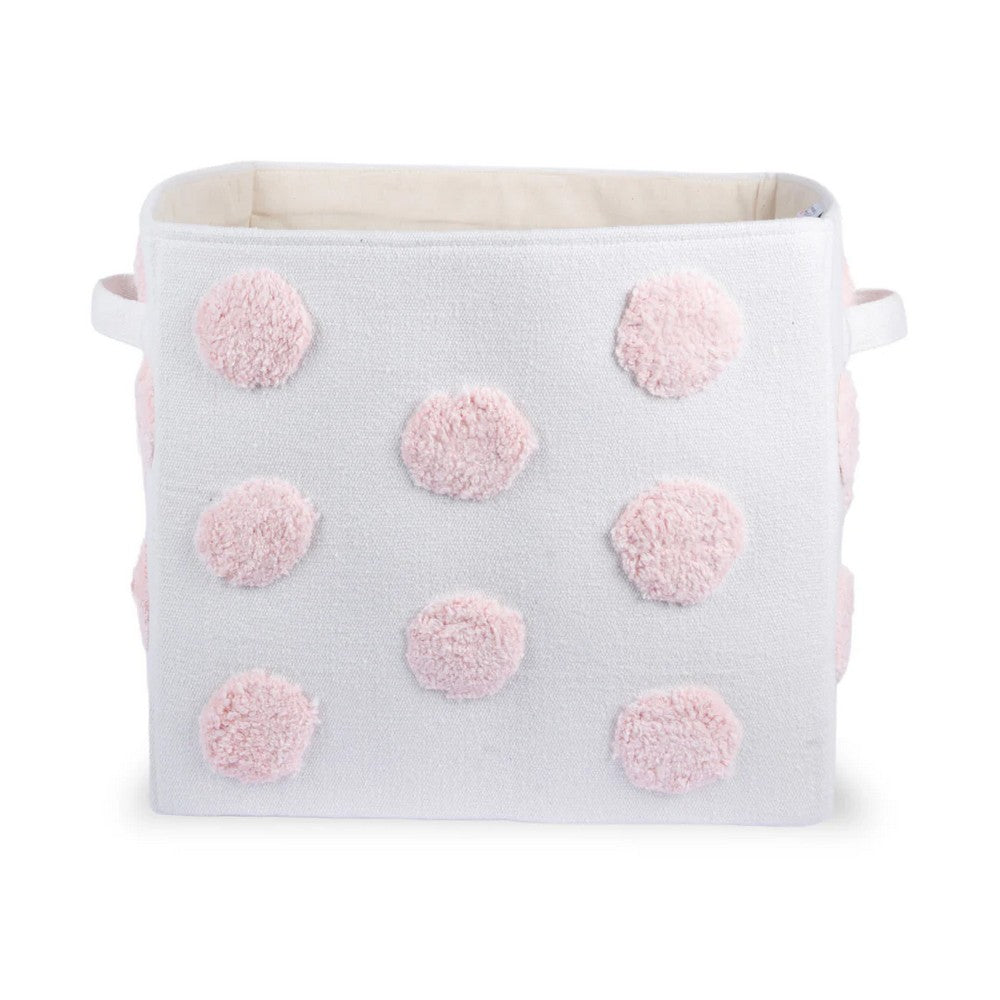Pom Pom Rectangular Pink Toy Storage Basket