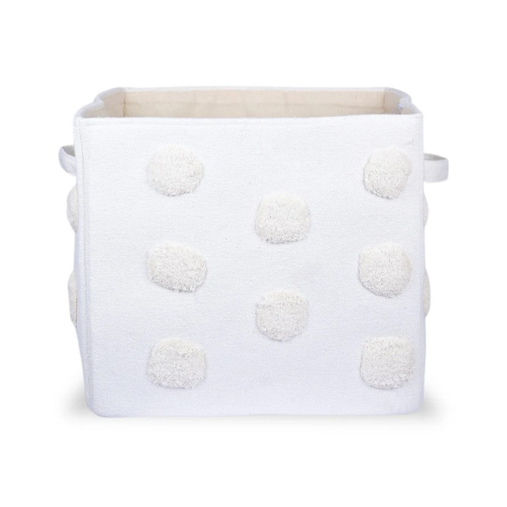 Pom Pom Rectangular Beige Toy Storage Basket