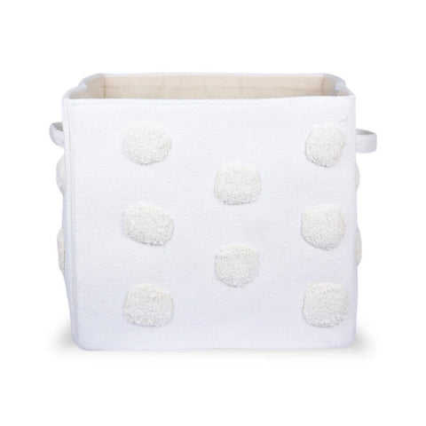 Pom Pom Rectangular Beige Toy Storage Basket