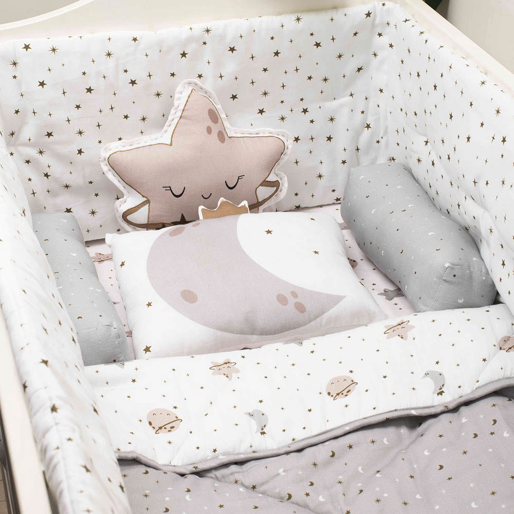 Grey Starry Nights Organic Cotton Cot Bedding Set