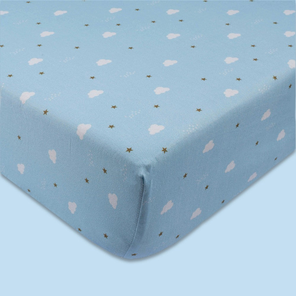 Blue Clouds Theme Organic Fitted Cot Sheet