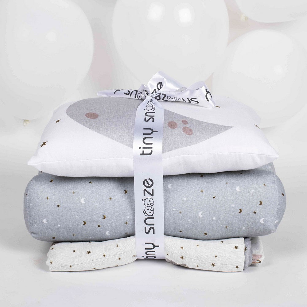 Grey Starry Nights Mini Cot Bedding Set