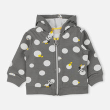 Load image into Gallery viewer, Grey Polka Dots Printed Hooded Winter Jacket
