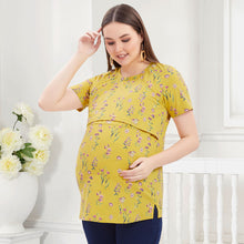 Load image into Gallery viewer, White &amp; Yellow Floral Printed Maternity Nursing Top
