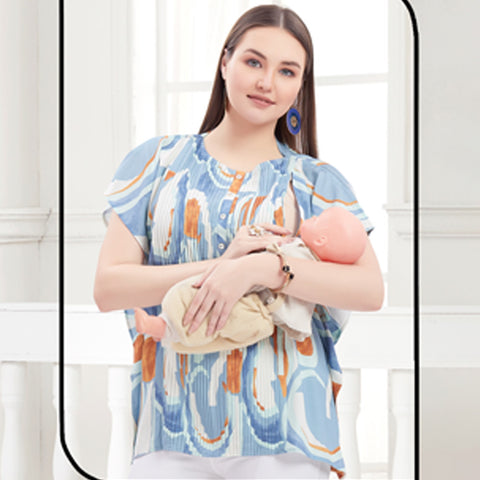 Blue Pin Tucks Maternity Nursing Kaftan Top