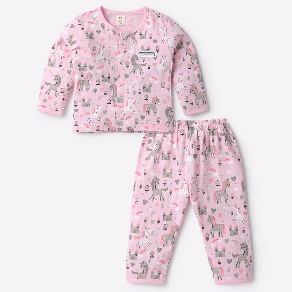 Peach Deer Theam Half Sleeves Cotton Night Suit