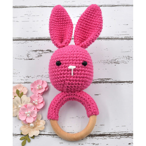 Cute Bunny Crochet Wooden Rattle