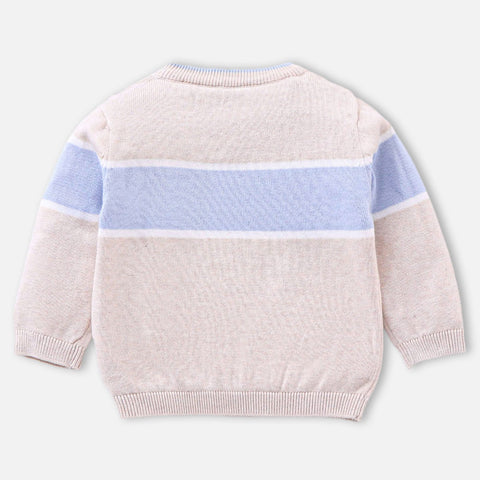 Beige Full Sleeves Sweater With Striped Bottom