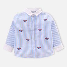 Load image into Gallery viewer, Blue Striped With Embroidered Shirt
