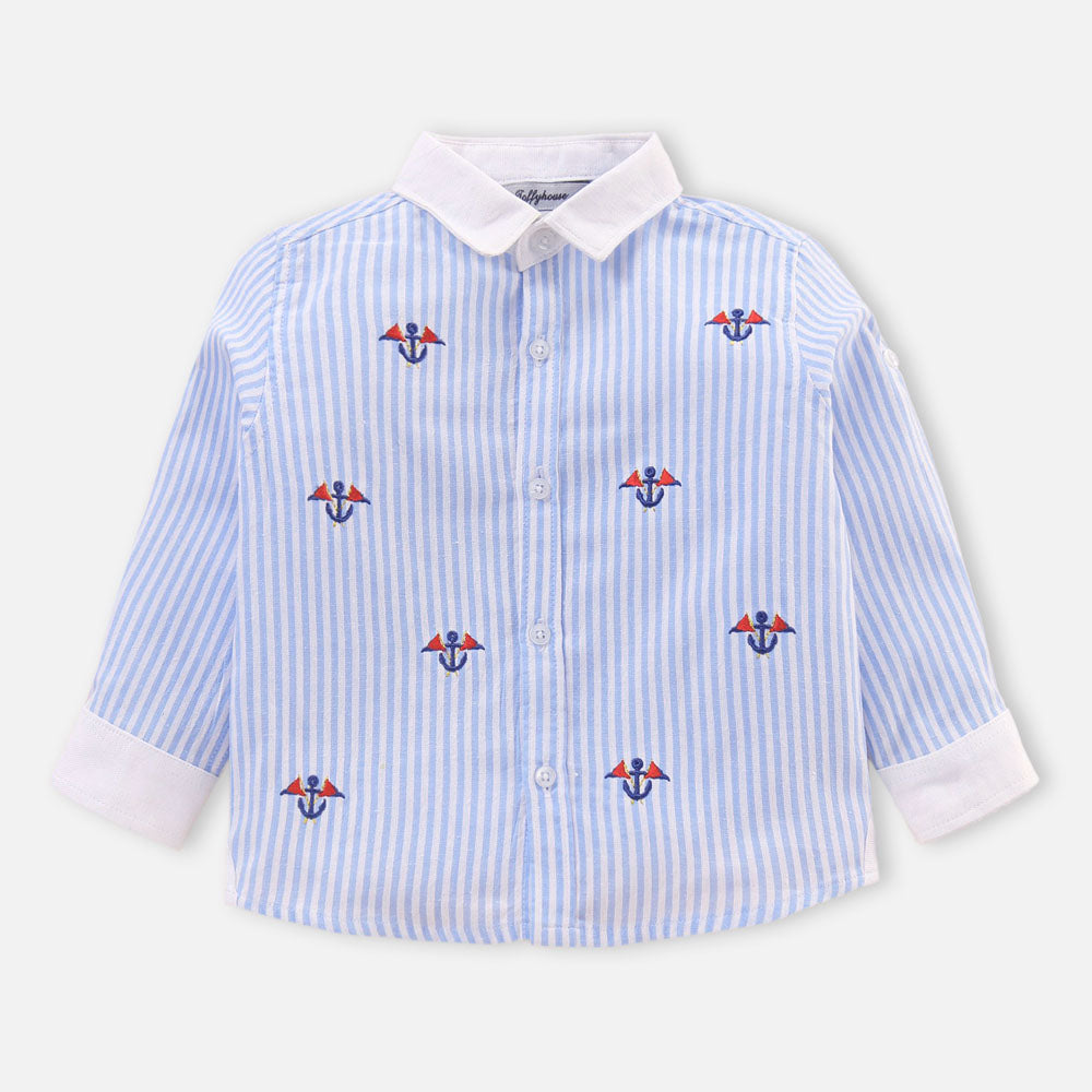 Blue Striped With Embroidered Shirt