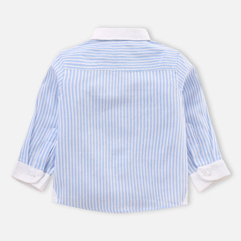 Blue Striped With Embroidered Shirt