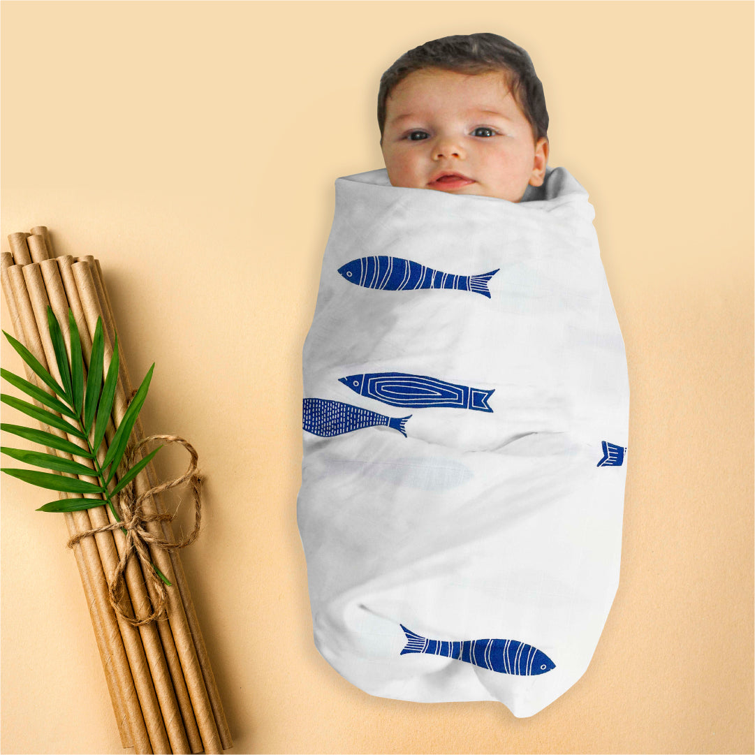 Indigo Aquarium Organic Bamboo Baby Swaddle- Pack Of 2