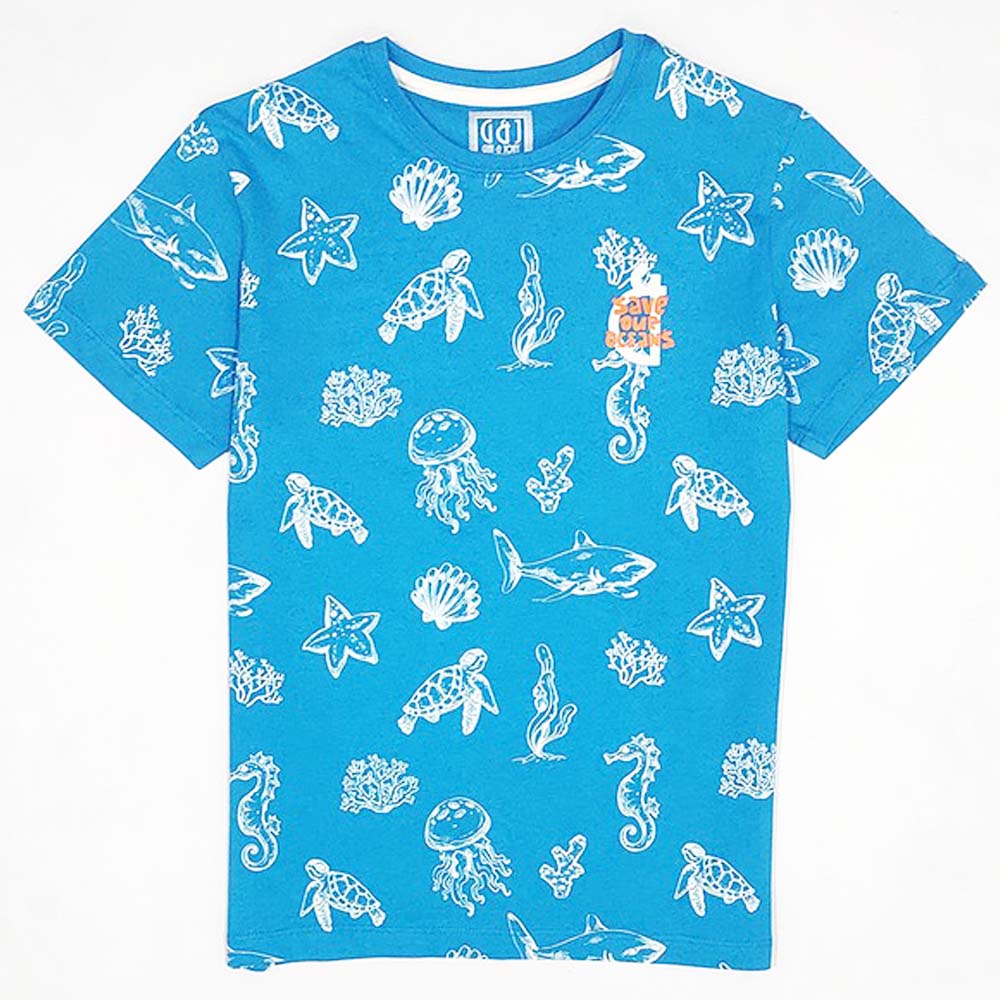 Blue Ocean Creatures Half Sleeves T-Shirt