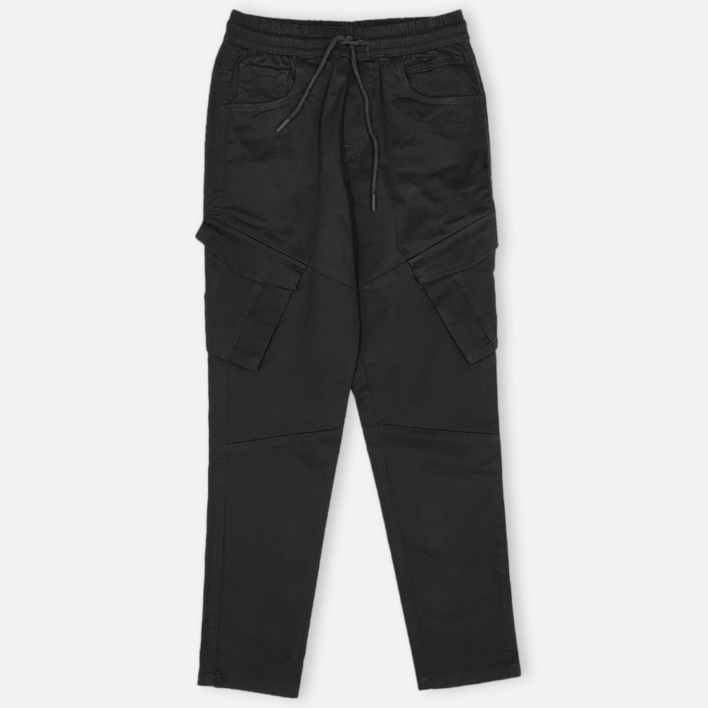 Black Elasticated Waist Cotton Cargo Pants
