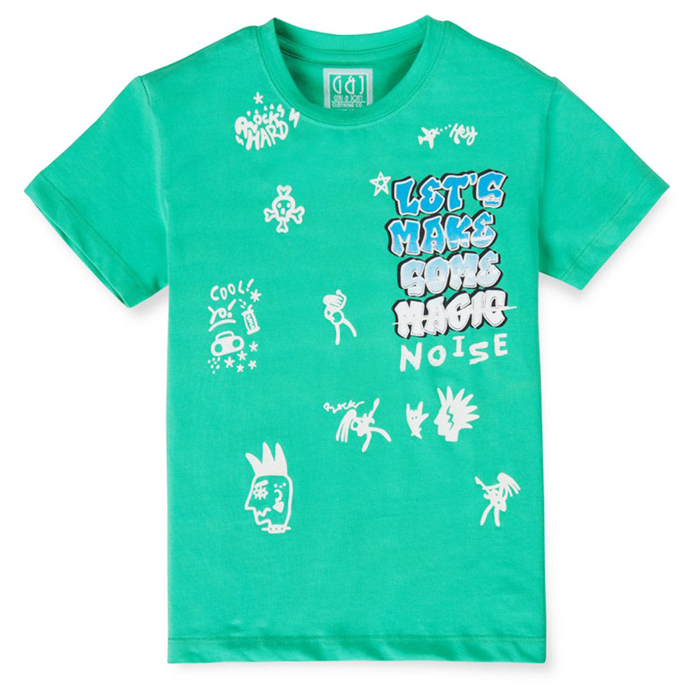 Green Cotton Graphic Printed Half Sleeves T-Shirt